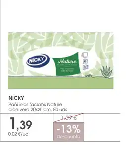 Supermercados Plaza NICKY Pañuelos faciales Nature aloe vera oferta
