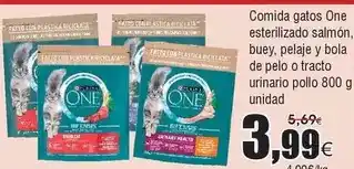 FROIZ One - comida gatos esterilizado salmón, buey, pelaje y bola de pelo o tracto urinario pollo oferta