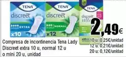 FROIZ Tena - compresa de incontinencia lady discreet extra 10 u normal 12 u o mini 20 u oferta