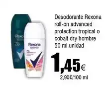FROIZ Rexona - desodorante roll-on advanced protection tropical o cobalt dry hombre oferta