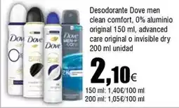 FROIZ Dove - desodorante men clean comfort, 0% aluminio original oferta