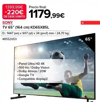 Costco Sony - tv 65 (64cm) kd65x85l oferta