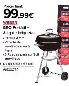 Costco Weber - bbq portatil + 3 kg de briquetas oferta