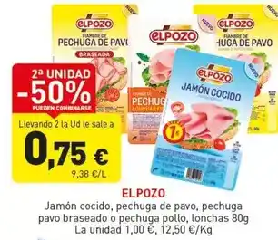 Hiperber Elpozo - jamón cocido, pechuga de pavo, pechuga pavo braseado o pechuga pollo, lonchas oferta