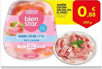 Alcampo supermercado ELPOZO Jamón cocido sin sal 0% oferta
