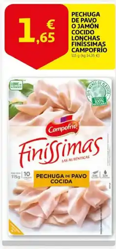 Alcampo supermercado CAMPOFRÍO Pechuga de pavo o jamón cocido lonchas finissimas oferta