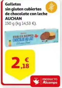 Alcampo supermercado AUCHAN Galletas sin gluten cubiertas de chocolate con leche oferta