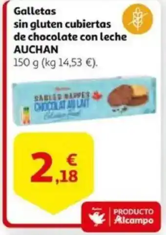 Alcampo supermercado AUCHAN Galletas sin gluten cubiertas de chocolate con leche oferta