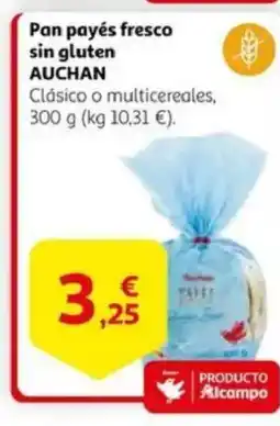 Alcampo supermercado AUCHAN Pan payés fresco sin gluten oferta