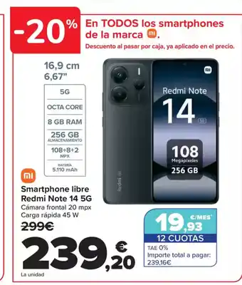 Carrefour Smartphone libre Redmi Note 14 5G oferta