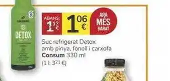 Supermercados Charter Consum Suc Refrigerat Detox Amb Pinya, Fonoll I Carxofa 330ml oferta