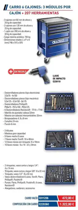 Ferri Carro 6 cajones: 3 modulos por cajon + 207 herramientas oferta