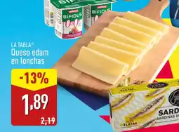 ALDI LA TABLA Queso edam en lonchas oferta