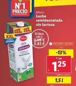 Lidl Milbona Leche semidesnatada sin lactosa oferta