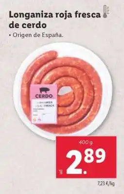 Lidl Longaniza roja fresca de cerdo oferta