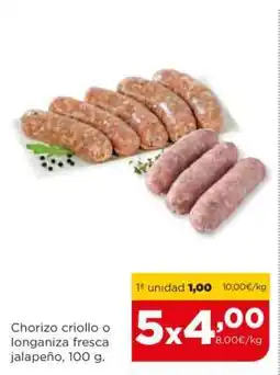 Alimerka Chorizo criollo o longaniza fresca jalapeño, 100 g oferta