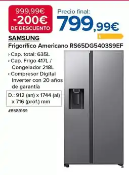 Costco Samsung - frigorifico rs65dg5403s9ef oferta