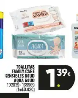 Family Cash Toallitas family care sensibles boud aqua oferta