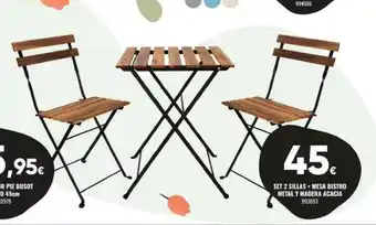 Family Cash Set 2 sillas + mesa bistro metal y madera acacia oferta