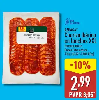 ALDI AZUAGA Chorizo ibérico en lonchas XXL oferta
