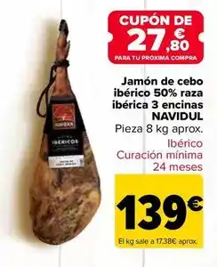 Carrefour Navidul - jamón de cebo ibérico 50% raza ibérica 3 encinas oferta