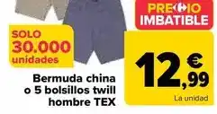 Carrefour Tex - bermuda china o 5 bolsillos twill hombre oferta