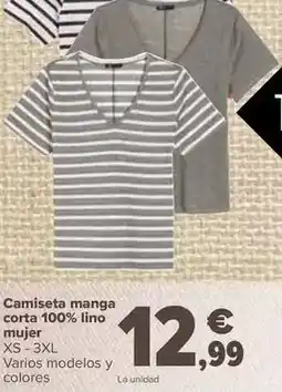 Carrefour Tex - camiseta manga corta 100% lino mujer oferta