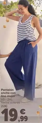 Carrefour Pantalón ancho con lino mujer oferta