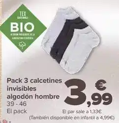 Carrefour Pack 3 calcetines invisibles algodón hombre oferta