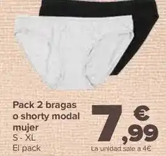 Carrefour Pack 2 bragas o shorty modal mujer oferta
