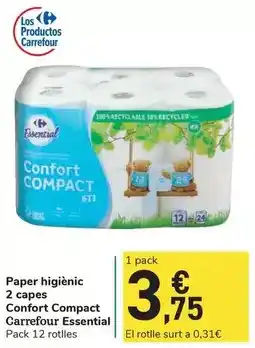 Carrefour Express Carrefour - paper higienic 2 capes confort compact essential oferta