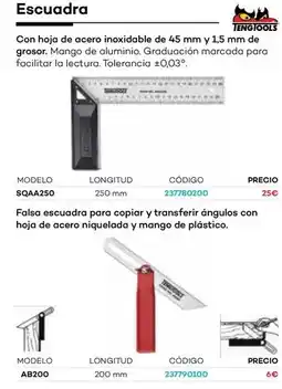 Ferri Escuadra con hoja de acero inoxidable de 45 mm y 1,5 mm de grosor oferta