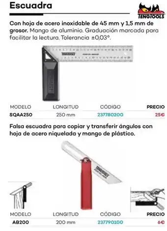 Ferri Escuadra con hoja de acero inoxidable de 45 mm y 1,5 mm de grosor oferta