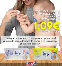 Sangüi Toallitas húmedas para bebe 72 ud. aloe vera /crema sensible oferta