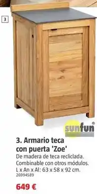 Bauhaus Sunfun - armario teca con puerta 'zoe' oferta