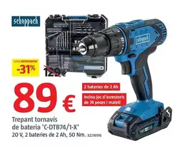 Bauhaus Scheppach - taladro atornillador de batería 'c-dtb74/1-x' oferta