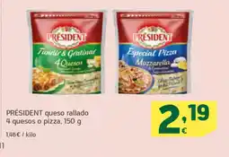 HiperDino PRÉSIDENT queso rallado 4 quesos o pizza oferta