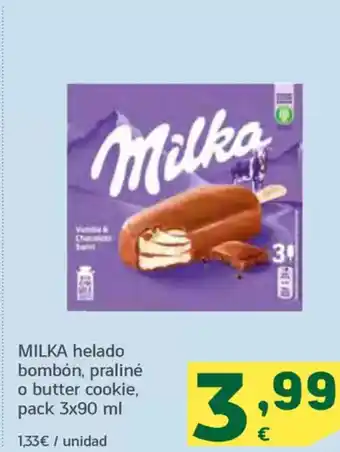 HiperDino MILKA helado bombón, praliné o butter cookie oferta