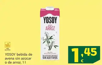 HiperDino YOSOY bebida de avena sin azúcar o de arroz oferta