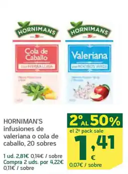 HiperDino HORNIMAN'S infusiones de valeriana o cola de caballo, 20 sobres oferta