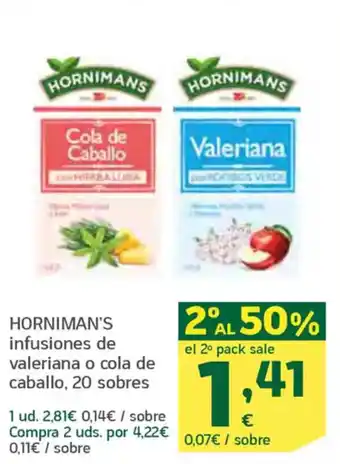 HiperDino HORNIMAN'S infusiones de valeriana o cola de caballo, 20 sobres oferta