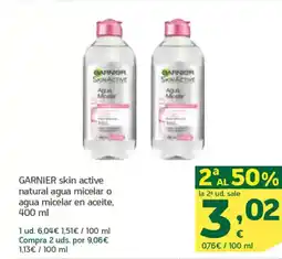 HiperDino GARNIER skin active natural agua micelar o agua micelar en aceite oferta