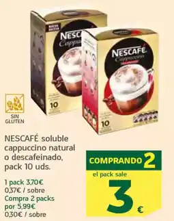 HiperDino NESCAFÉ soluble cappuccino natural o descafeinado, pack 10 uds. oferta
