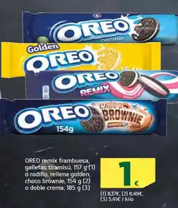 HiperDino OREO remix frambuesa, galletas tiramisú, o rodillo, rellena golden, choco brownie o doble crema oferta