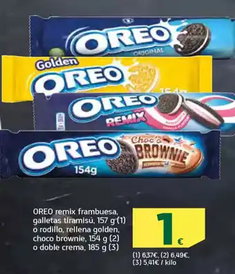 HiperDino OREO remix frambuesa, galletas tiramisú, o rodillo, rellena golden, choco brownie o doble crema oferta