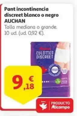 Alcampo AUCHAN Pant incontinencia discreet blanco o negro oferta