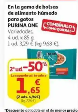 Alcampo PURINA ONE En la gama de bolsas de alimento húmedo oferta