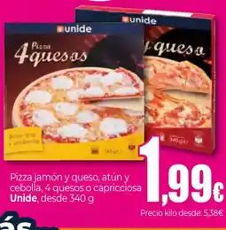 UNIDE Alimentación UNIDE Pizza jamón y queso, atún y cebolla, 4 quesos o capricciosa oferta
