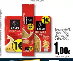 UNIDE Alimentación GALLO Spaghetti n°3, fideo nº0 o plumas n°6 oferta
