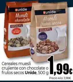 UNIDE Alimentación UNIDE Cereales muesli crujiente con chocolate o frutos secos oferta